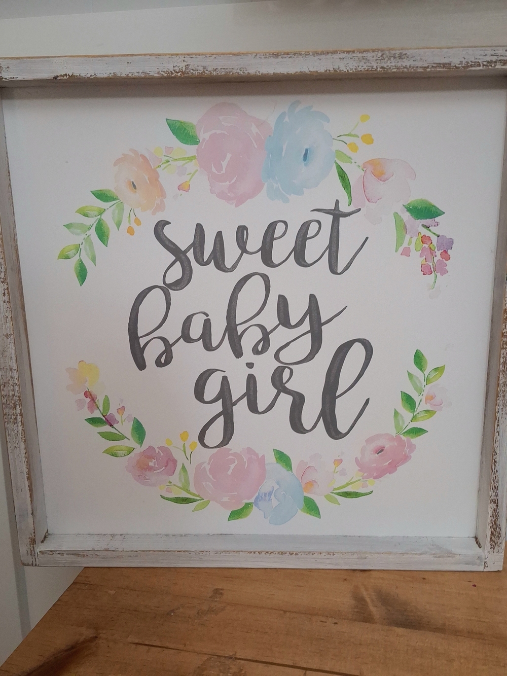 Sweet Baby Girl Floral Wall Art - Pastel Pink & Blue